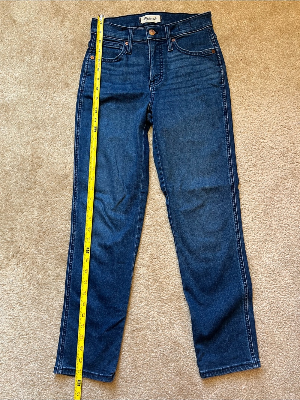 Madewell Mid-Rise Stovepipe Jeans Medium Dark Blue Wash Size 25 Straight Ankle - Picture 5 of 7